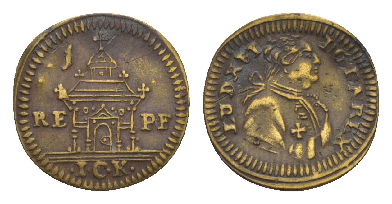 Нюрнберг счётный жетон (Rechenpfennig) около 1780 г. Людовик XVI, здание церкви, мастер - I.C.K. - Johann Conrad Kunstmann, диаметр 20 мм, вес 0,6 латунь 413-2534