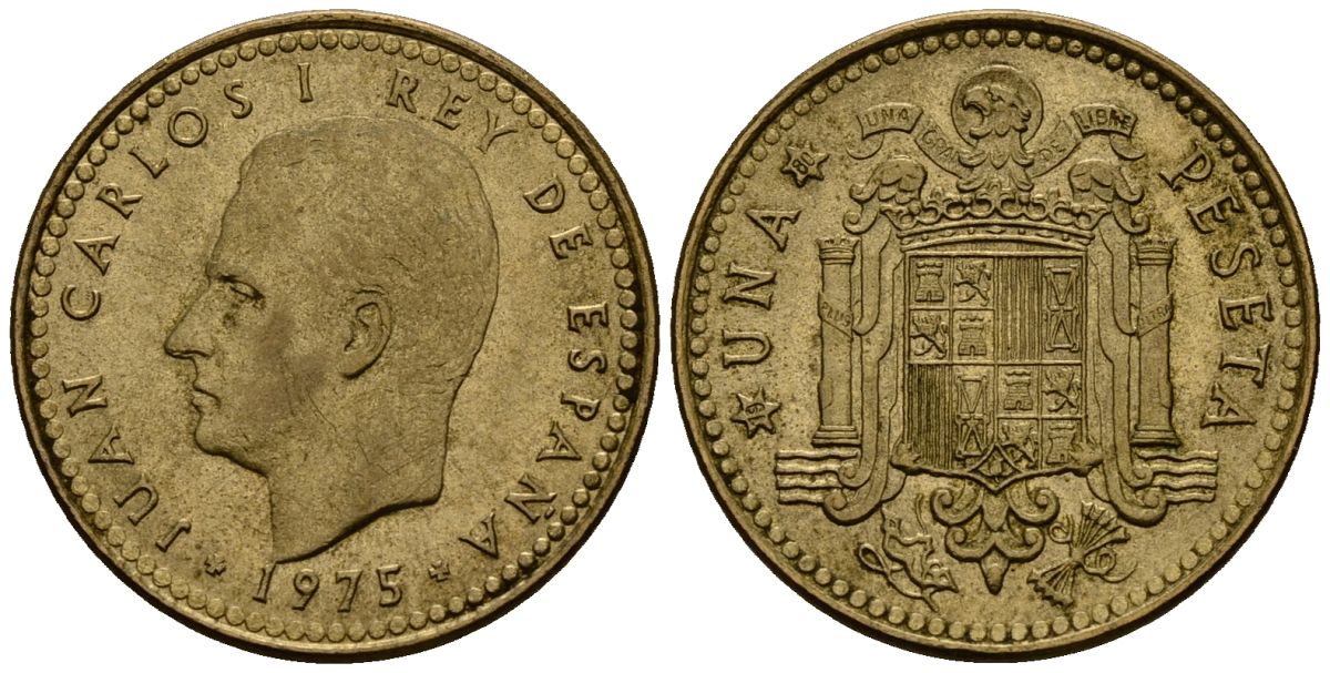 Испания 1 песета 1975 Хуан Карлос I (1975-2014) KM 806 алюминиевая бронза 4176-343