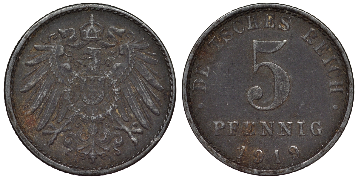 Германия 5 пфеннигов 1919 A KM 19, J. 297, Weege 5 железо 4118-1053