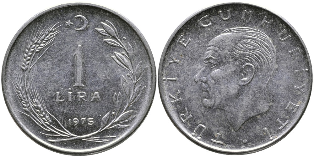 Турция 1 лира 1975 Мустафа Кемаль Ататюрк KM 889а.2 нержавеющая сталь 4178-1125