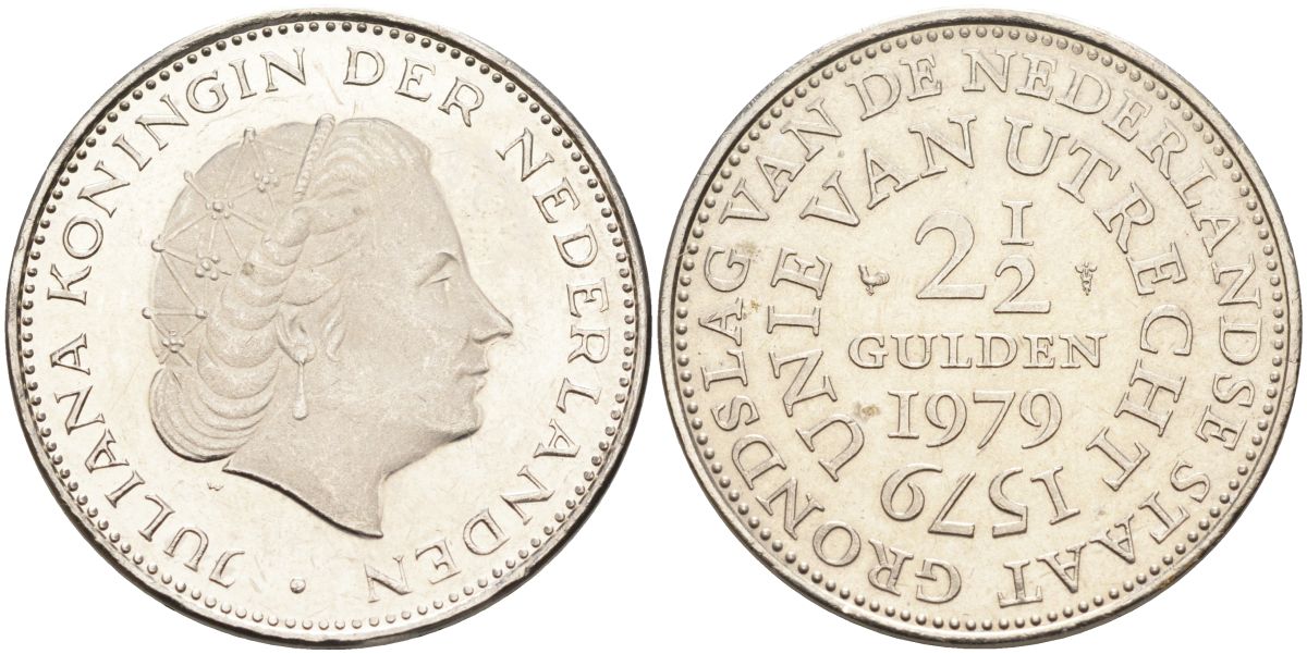 Нидерланды 2 1/2 гульдена 1979 400 лет Утрехтскому союзу, Юлиана (1949-1980) KM 197 никель 4593-624