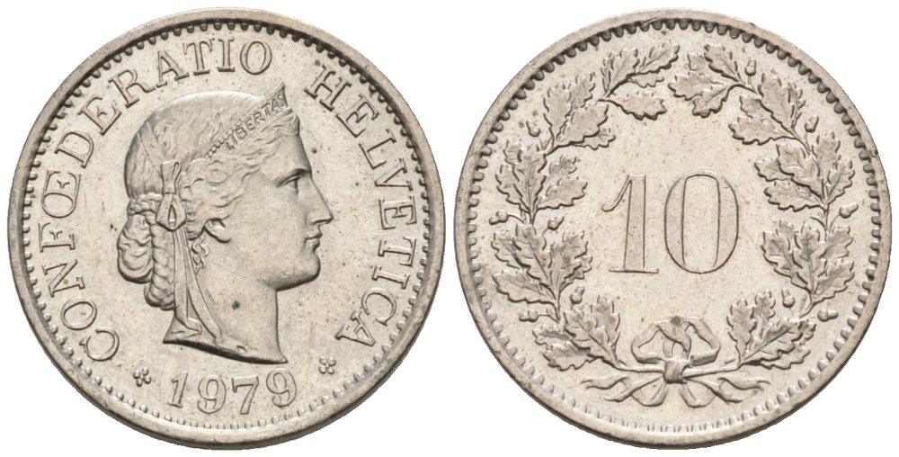 Швейцария 10 раппенов 1979 KM 27 медно-никель 4576-956