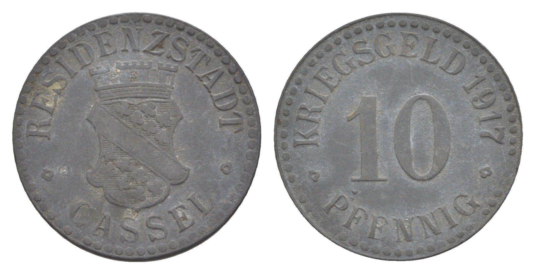 Кассель 10 пфеннигов 1917 Funck 78.3, Men05 4302.3, Men18 5464.3 цинк 4636-721