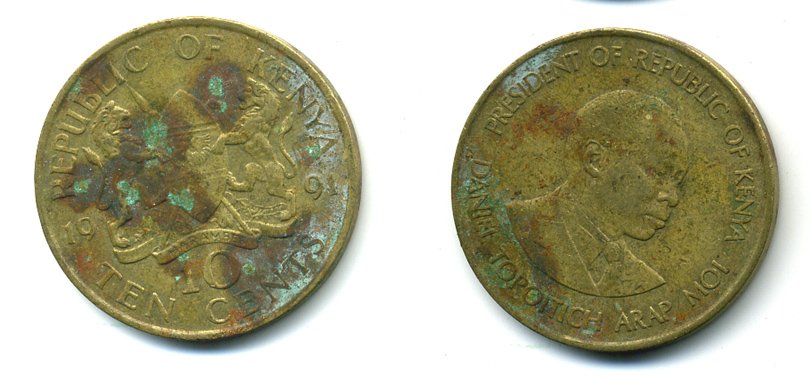 Кения 10 центов 1991 Дэниэл арап Мои KM 18 никель латунь 57-232