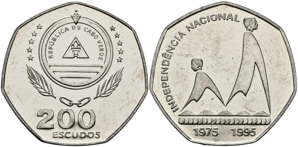 Кабо-Верде 200 эскудо 1995 20 лет независимости KM 35 медно-никель UNC 3333-1031