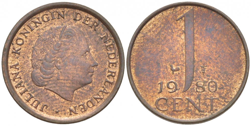 Нидерланды 1 цент 1980 Юлиана (1949-1980) KM 180 бронза 3457-1066