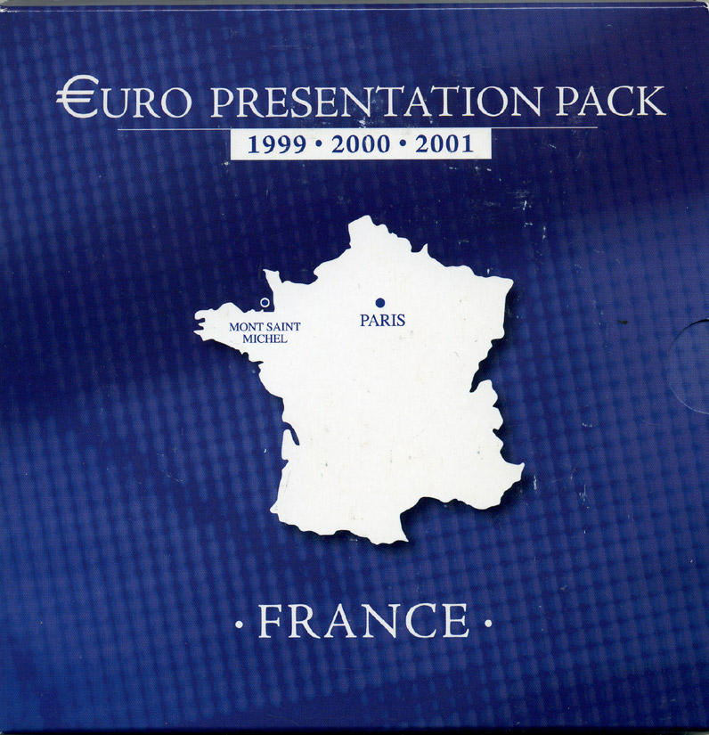 Франция набор из 3 евронаборов по 8 монет 1999-2001 оригинальный официальный набор из трех евронаборов, в картонном буклете    UNC  7-6-1-07