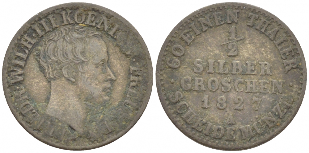 ПРУССИЯ 1/2 ГРОША 1827 A KM 409 серебро 112-1225