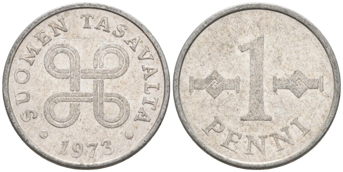 Финляндия 1 пенни 1973 KM 44а алюминий 192-1261