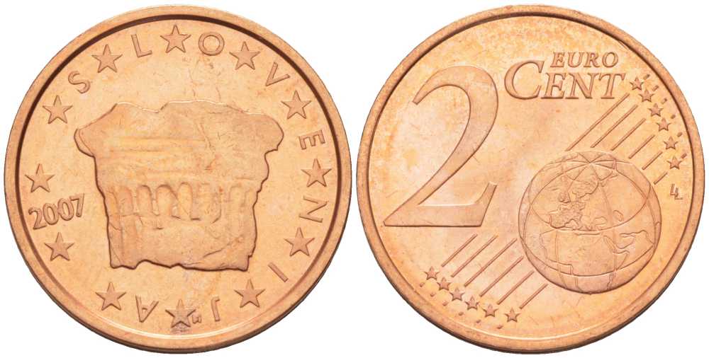 СЛОВЕНИЯ 2 ЕВРОЦЕНТА 2007 КНЯЖЕСКИЙ КАМЕНЬ ВЛАСТИ KM 69 сталь плакированная медью UNC 214-367
