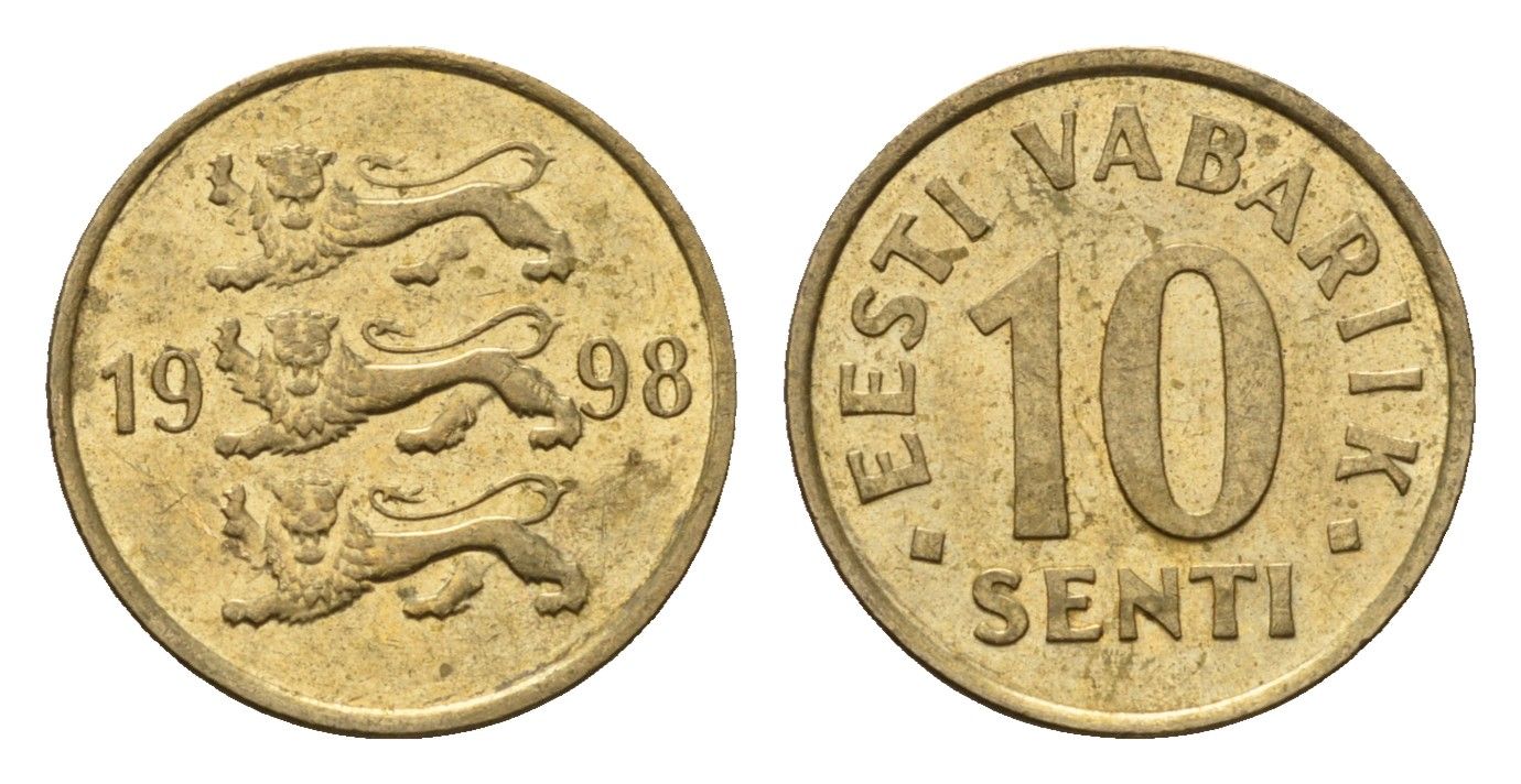 Эстония 10 сентов 1998 KM 22 латунь UNC 4696-224