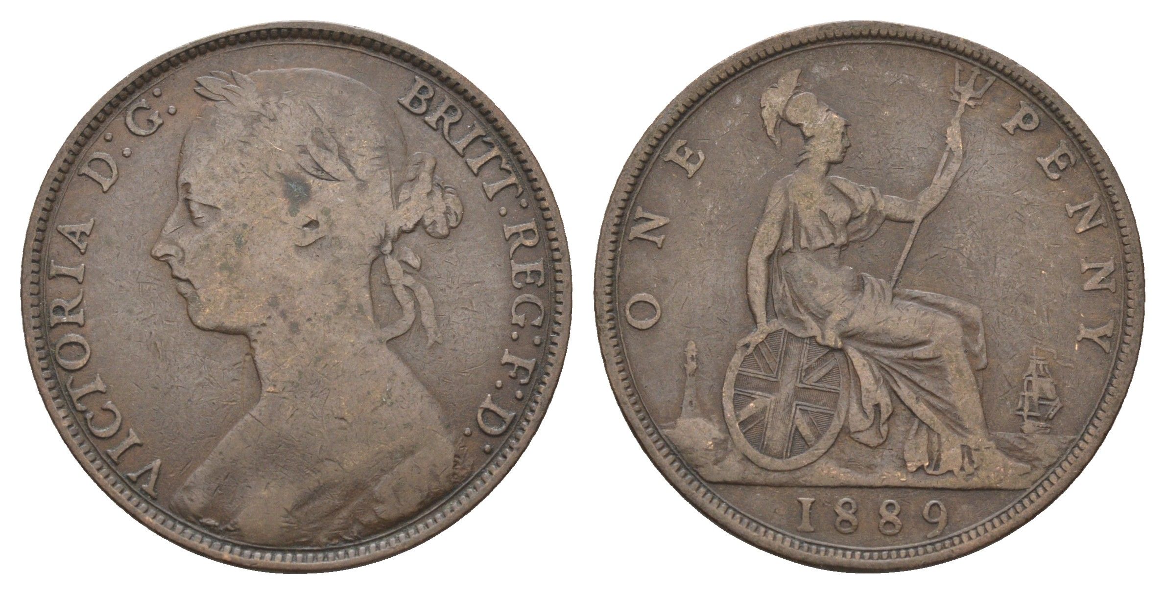 Великобритания 1 пенни 1889 Виктория (1837-1901) KM 755, Spink 3954 бронза 4661-413