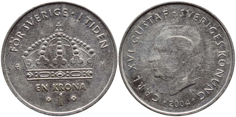 Швеция 1 крона 2004 Карл XVI Густав (1973- ) KM 894 медно-никель 177-223