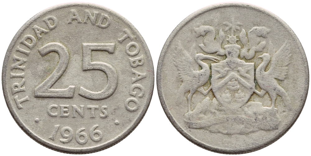 Тринидад и Тобаго 25 центов 1966 герб KM 4 медно-никель 4396-647