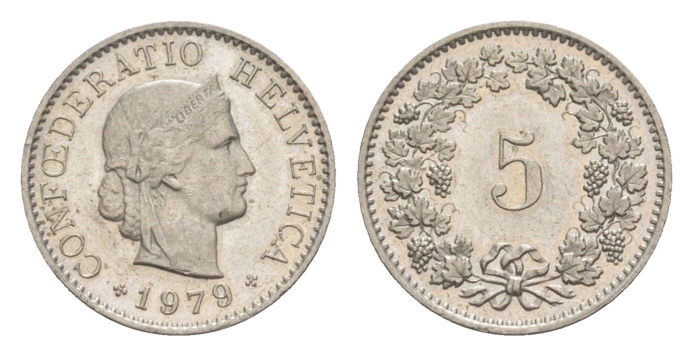 Швейцария 5 раппенов 1979 KM 26 медно-никель 4532-711