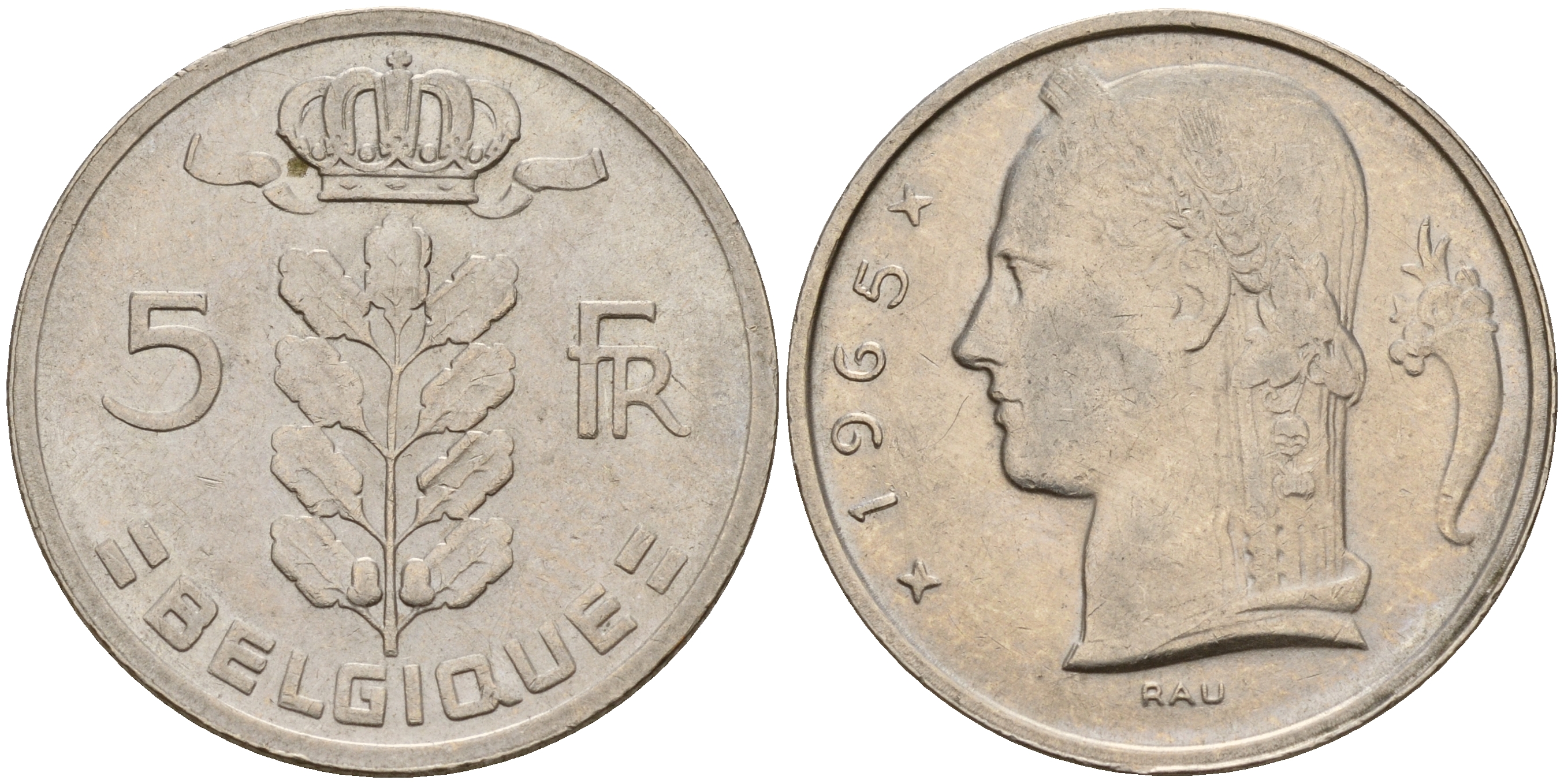Бельгия 5 франков 1965 Belgique KM 134.1 медно-никель    4187-231