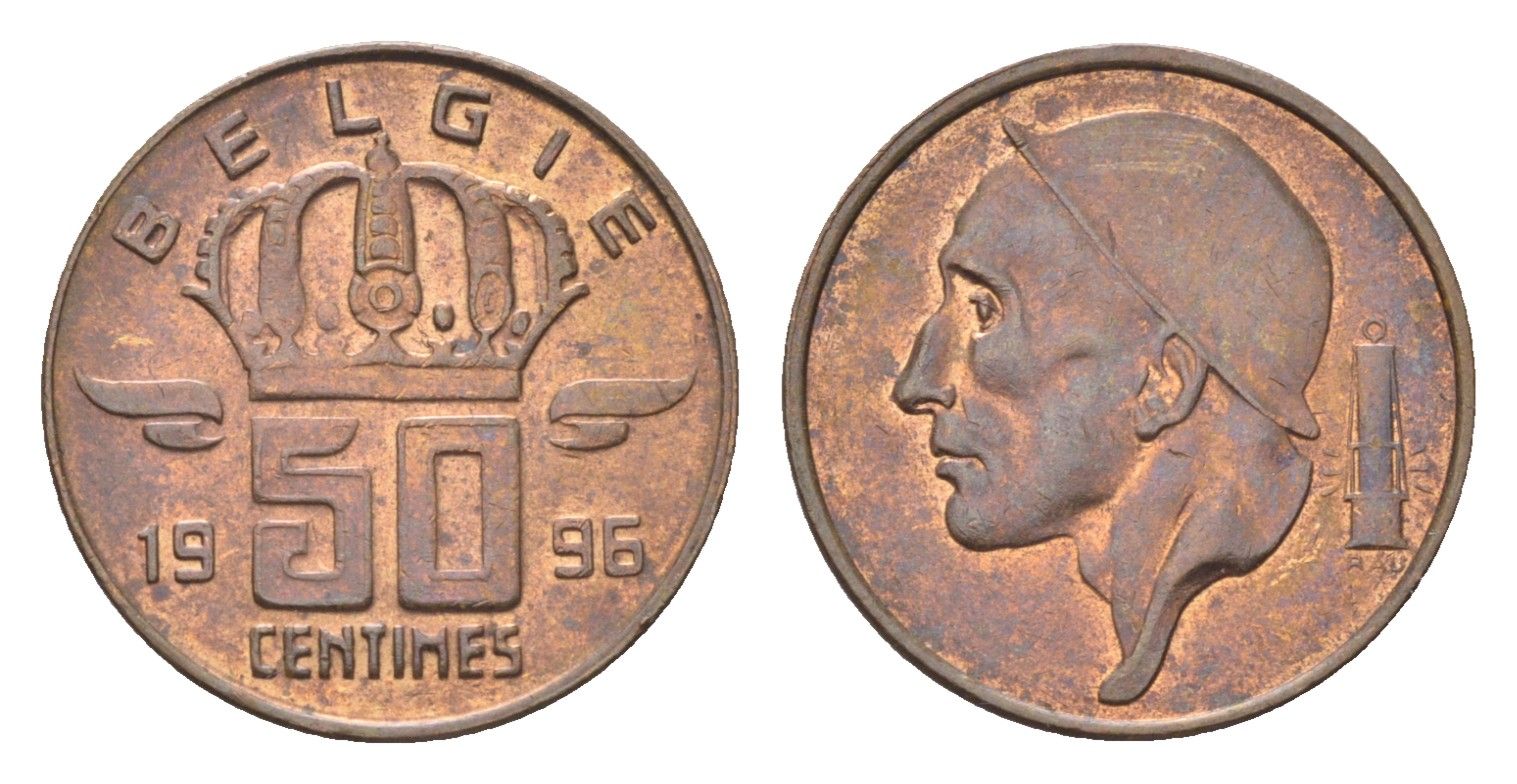 Бельгия 50 сантимов 1996 Belgie, Бодуэн I (1951-1993) KM 149 бронза 4705-318