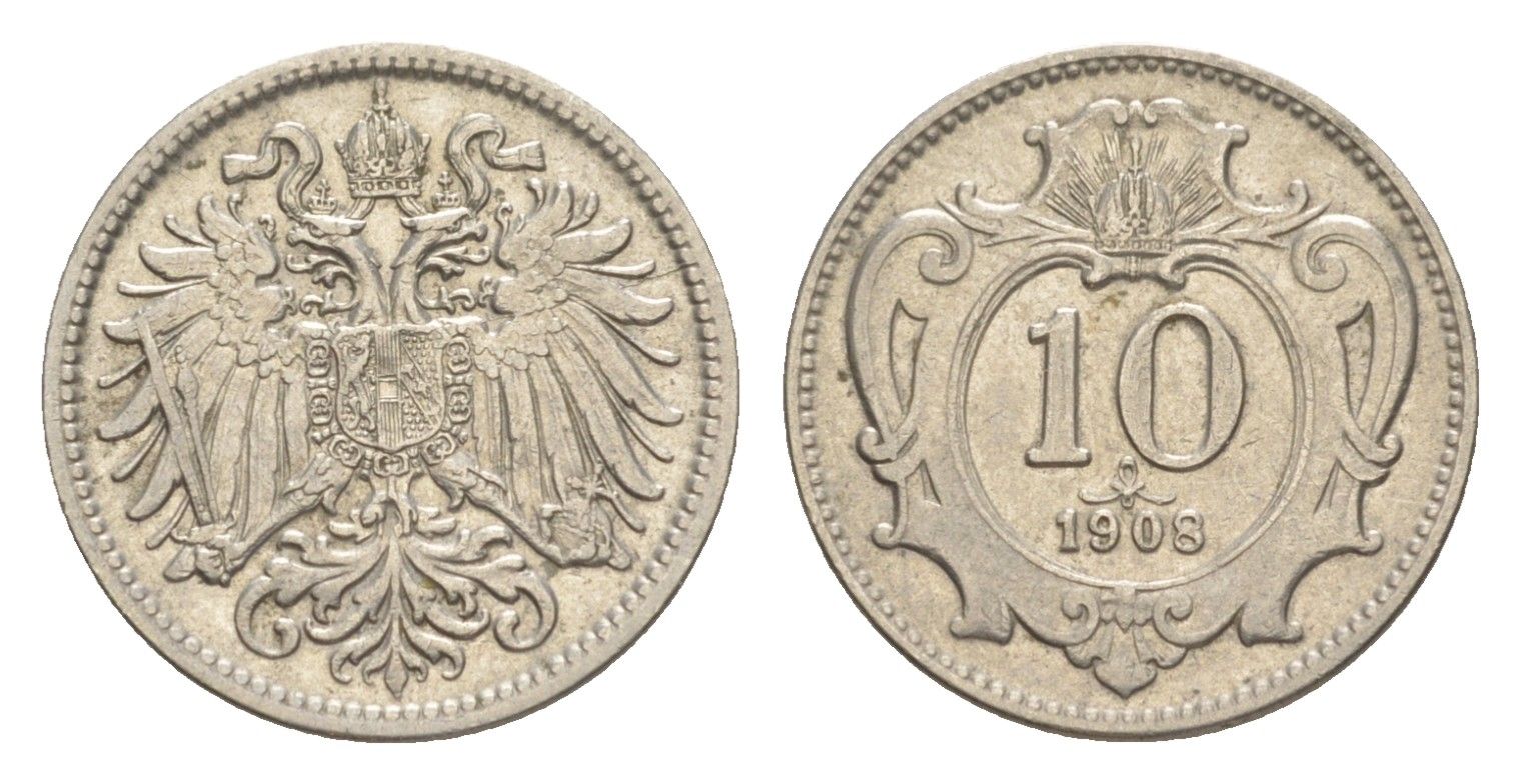 Австрия 10 геллеров 1908 Франц Иосиф I (1848-1916) KM 2802 никель 4639-1041