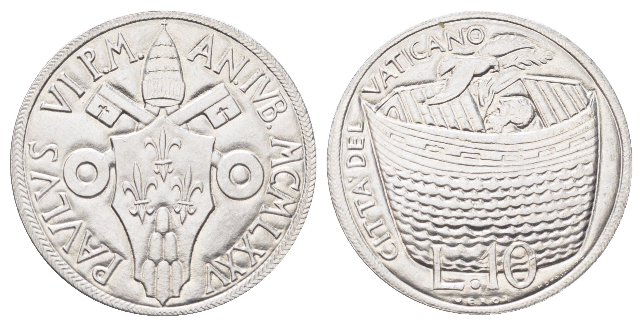 Ватикан 10 лир 1975 Священный год KM 127 алюминий UNC 4699-627