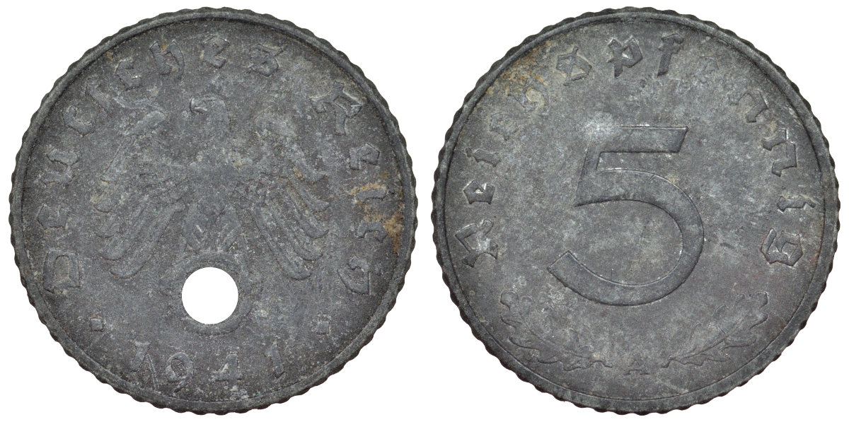 Германия 5 пфеннигов 1941 A KM 100, J. 370 цинк 4119-822