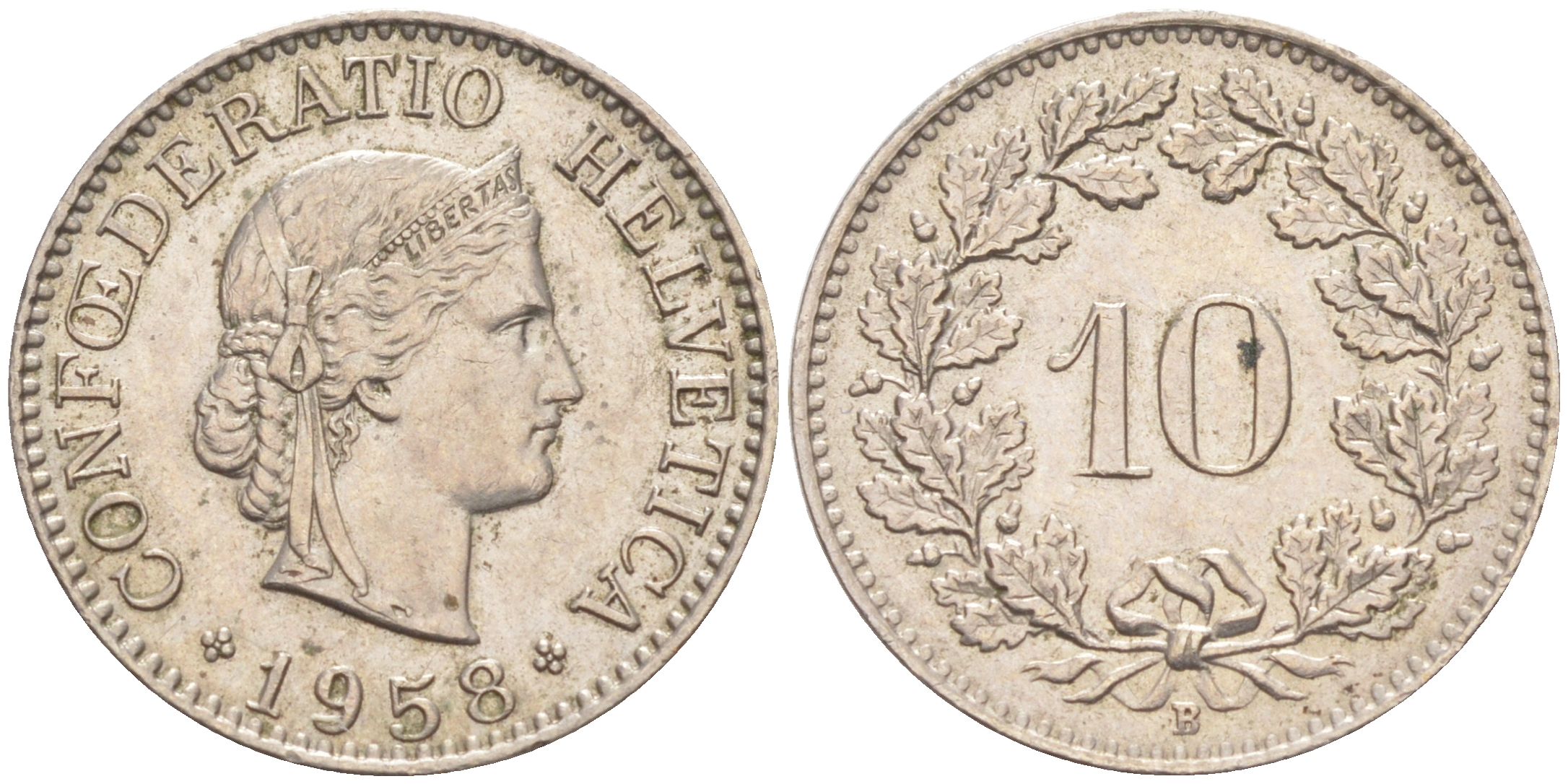 Швейцария 10 раппенов 1958 B KM 27 медно-никель     4547-1147