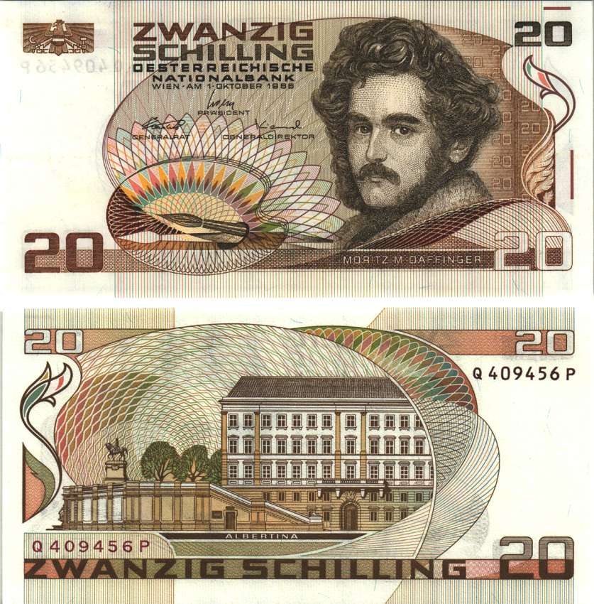 Австрия 20 шиллингов 1986  Pick 148  бумага аUNC 8589-10-2-1