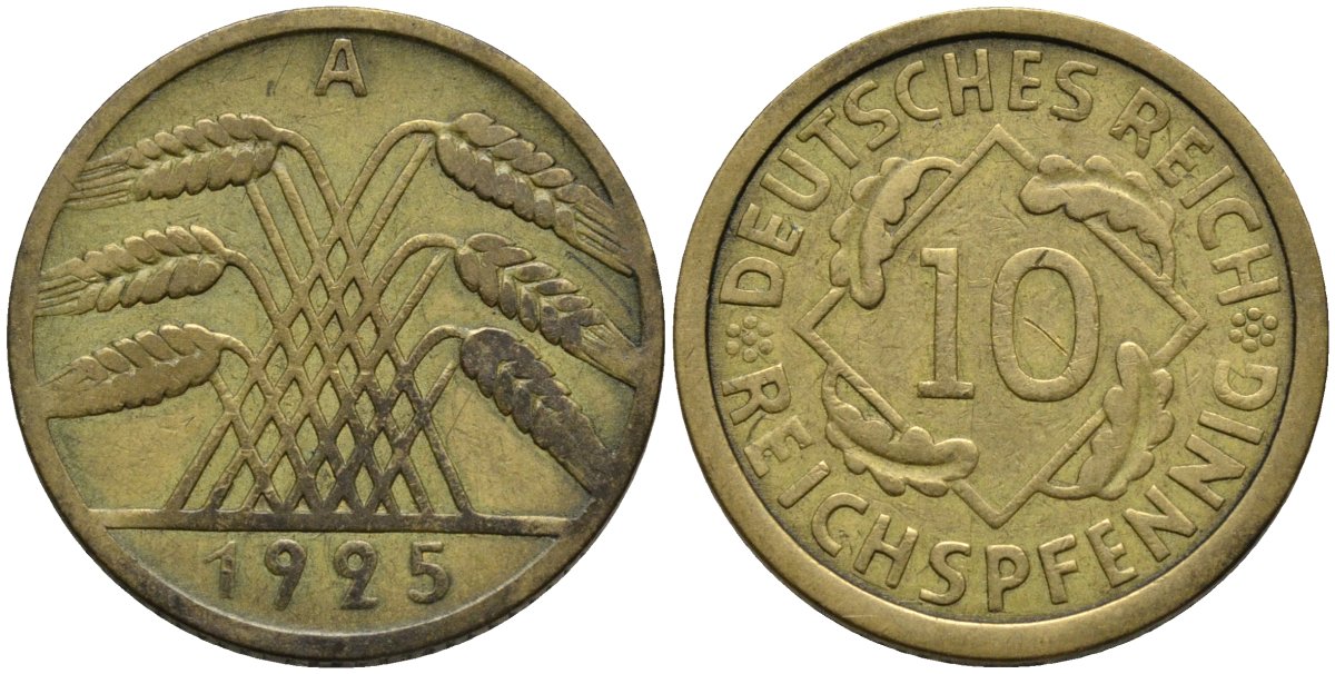 Германия 10 рейхспфеннигов 1925 A KM 40 алюминиевая бронза 4171-331