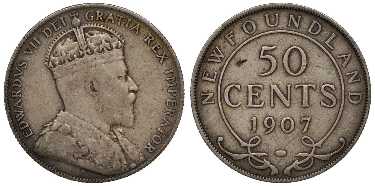 Ньюфаундленд 50 центов 1907 Эдуард VII (1901-1910) KM 11 серебро    4044-1125