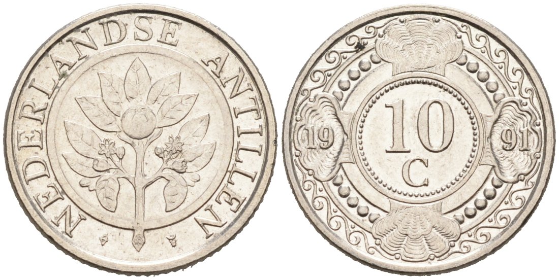 Нидерландские Антилы 10 центов 1991 Беатрикс (1980-2013) KM 34 никелированная сталь 188-1214
