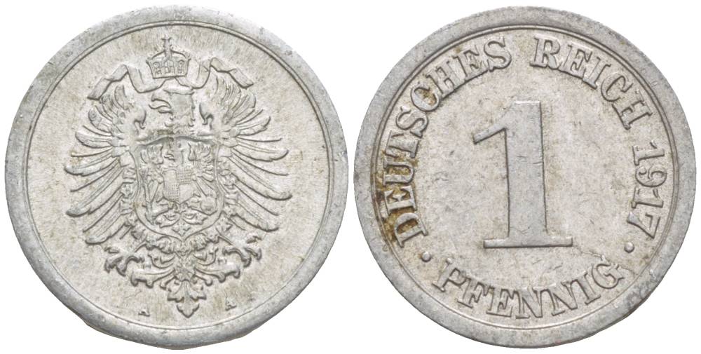 Германия 1 пфенниг 1917 A KM 24, J. 300, Weege 2 алюминий 4551-132
