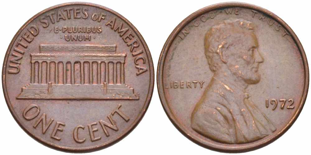 США 1 ЦЕНТ 1972 ЛИНКОЛЬН KM 201 медь цинк 105-621