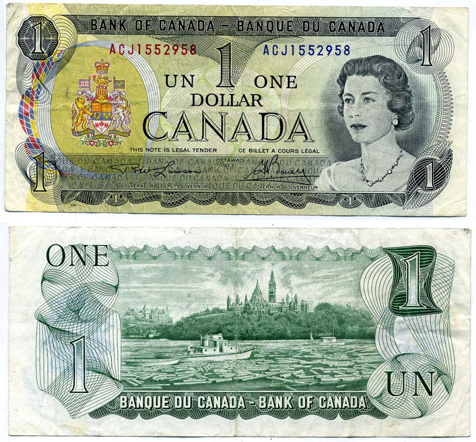 Канада 1 доллар 1973 Елизавета II (1952- ), здание парламента на реке Оттава, Lawson-Bouey, серии 3 буквы Pick 85 а (2) бумага 6266-22-3-1