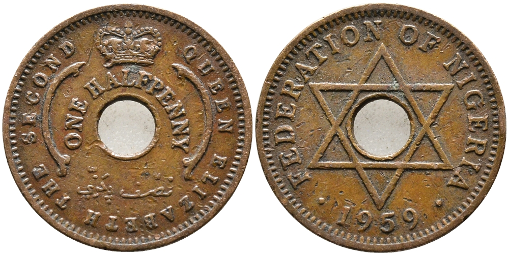 Нигерия 1/2 пенни 1959 Елизавета II (1952-), Британский протекторат KM 1 бронза 4387-414