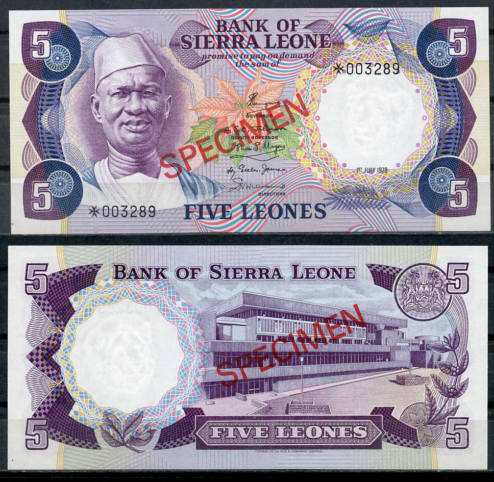 Сьерра-Леоне 50 центов, 1, 2, и 5 емалангени 1978 образец, Specimen, № 003289 Pick 4 s, 5 s, 6 s, 7 s  бумага  UNC (пресс) 451-41-2