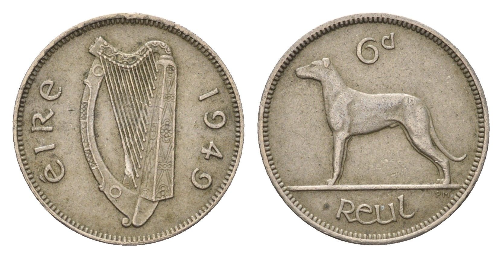 Ирландия 6 пенсов 1949 собака, ирландский волкодав KM 13a медно-никель 4690-329
