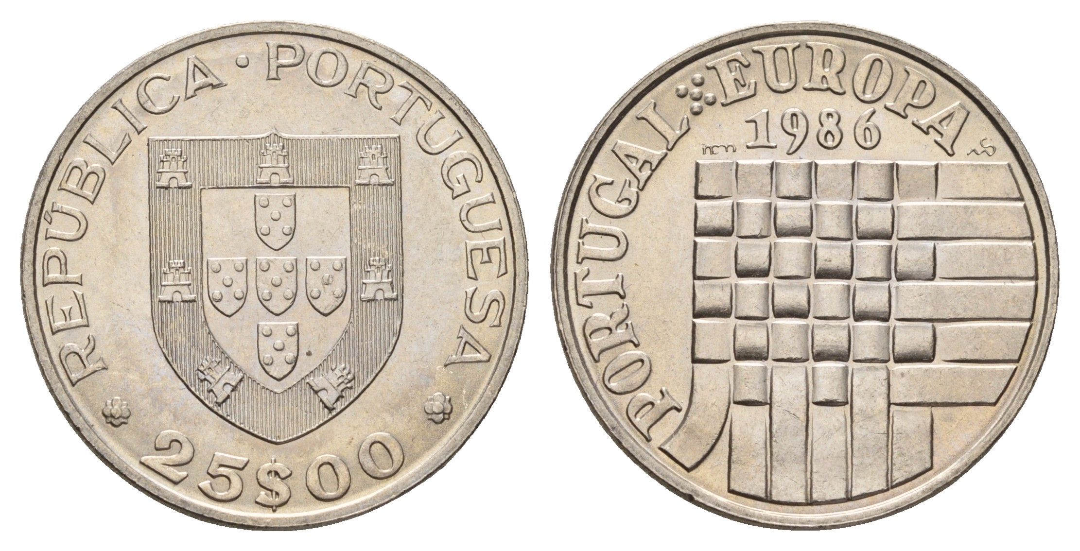 Португалия 25 эскудо 1986 Вступление в зону свободной торговли Европы KM 635 медно-никель UNC 34-543