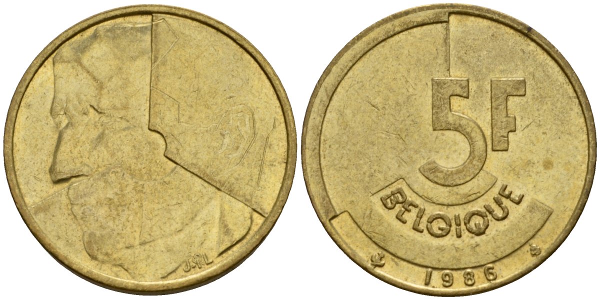 Бельгия 5 франков 1986 Belgique, Бодуэн I (1951-1993) KM 163 алюминиевая бронза 4601-135