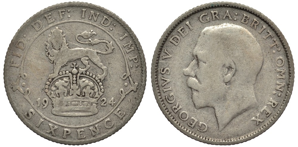 Великобритания 6 пенсов 1924 Георг V (1910-1936) KM 815a.1, Spink 4024 серебро 4539-146