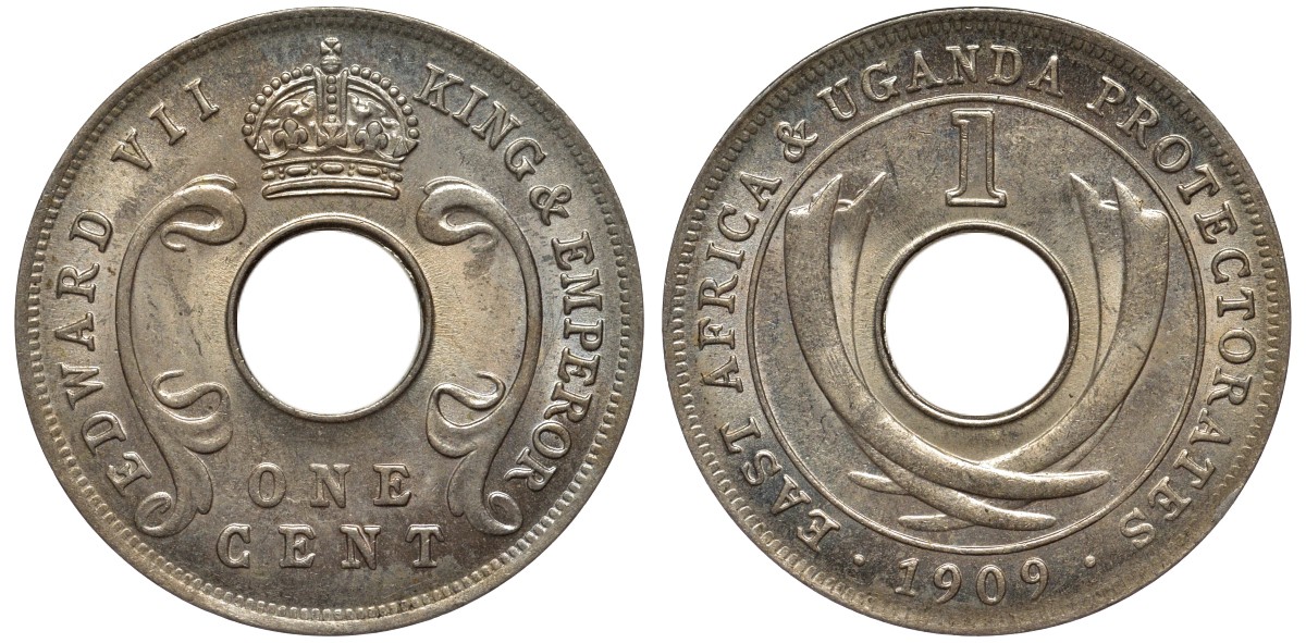 Британская Восточная Африка и Уганда 1 цент 1909 Эдуард VII (1902-1910) KM 5a медно-никель UNC 4563-121