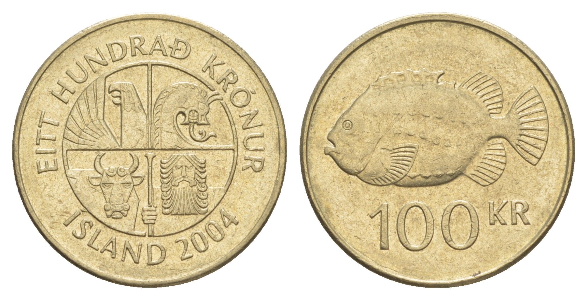 Исландия 100 крон 2004 KM 35 никель латунь 4523-727