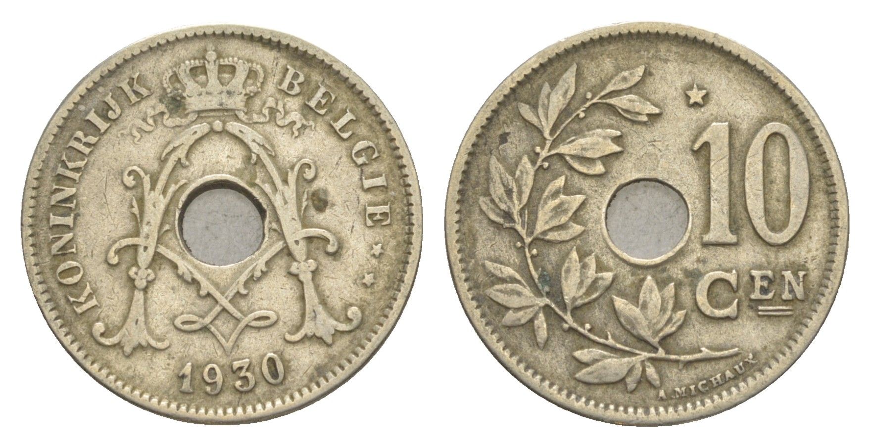 Бельгия 10 сантимов 1930 Belgie, Альберт I (1909-1934) KM 86 медно-никель 4640-1256