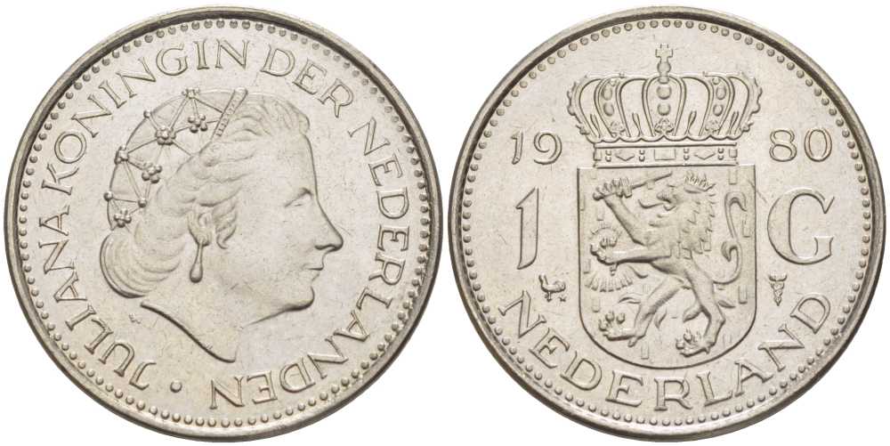 Нидерланды 1 гульден 1980 Юлиана (1948-1980) KM 184а никель 212-1155