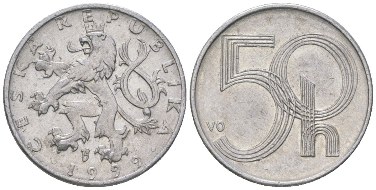 Чехия 50 геллеров 1999 b’ KM 3 алюминий 4528-516