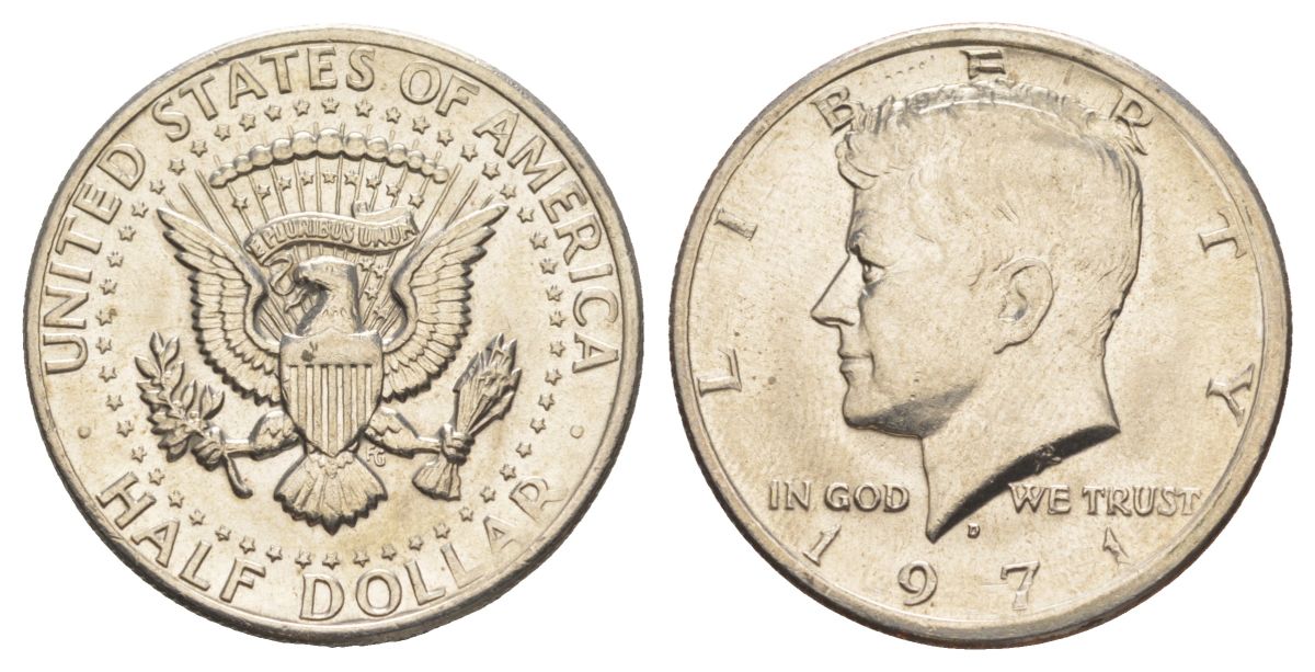 США 1/2 доллара (50 центов) 1971 D, Джон Кеннеди KM 202b медь плакированная медно-никелем aUNC 215-841