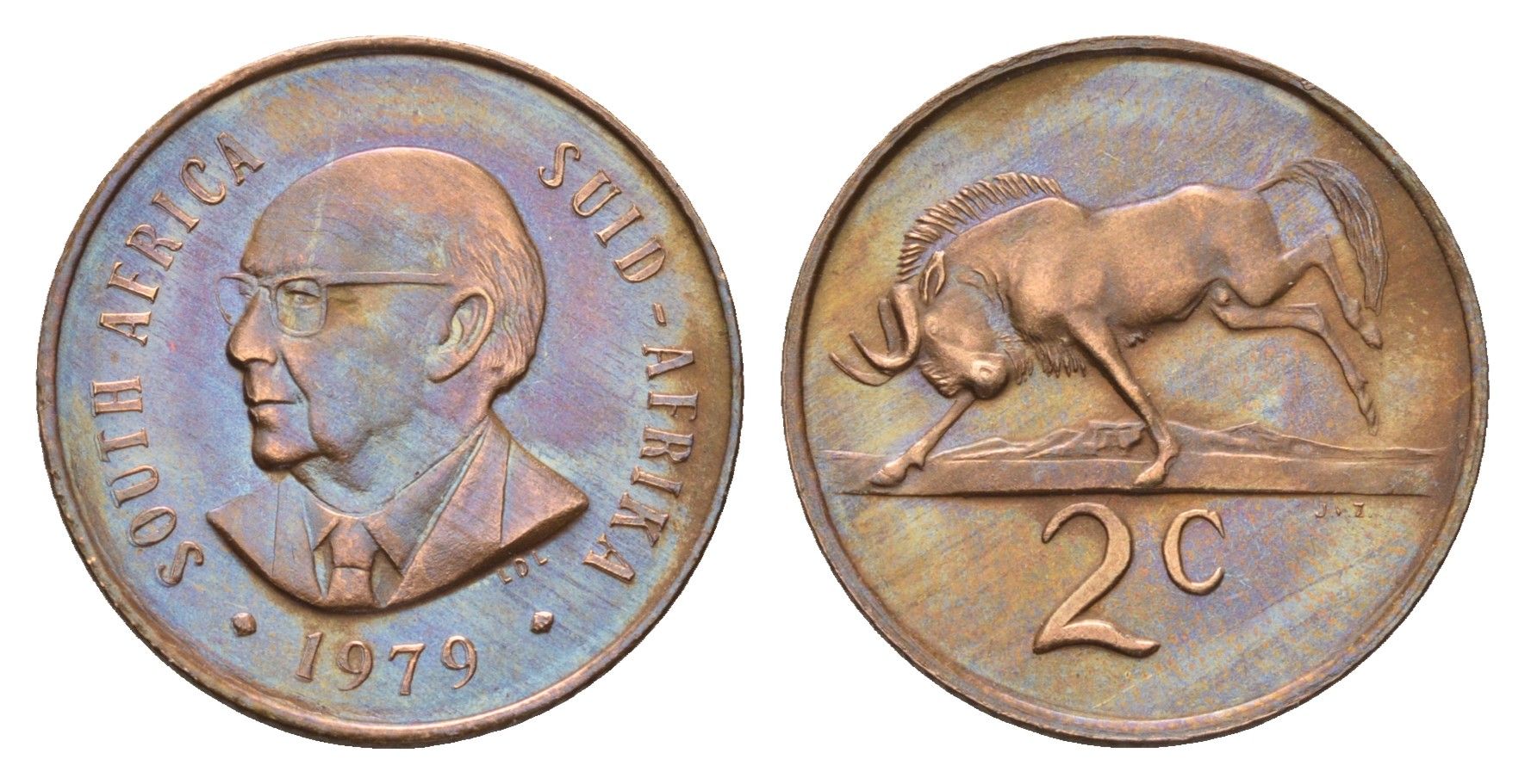 ЮАР 2 цента 1979 Окончание президентства Николааса Дидерихса KM 99 бронза UNC 4679-162