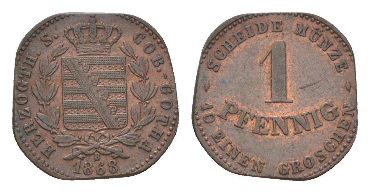 Саксен-Кобург-Гота 1 пфенниг 1868 B, Эрнст II (1844-1893) KM 143 медь 4625-1019