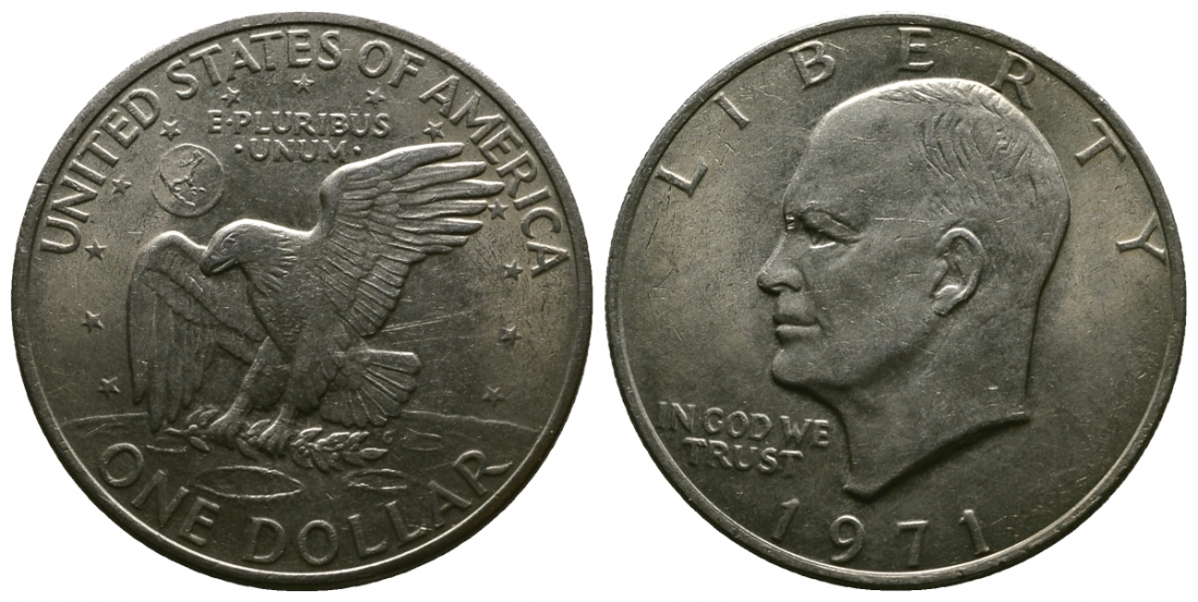 США 1 доллар 1971 Президент Эйзенхауэр, лунный орел KM 203 медь плакированная никелем 4537-621