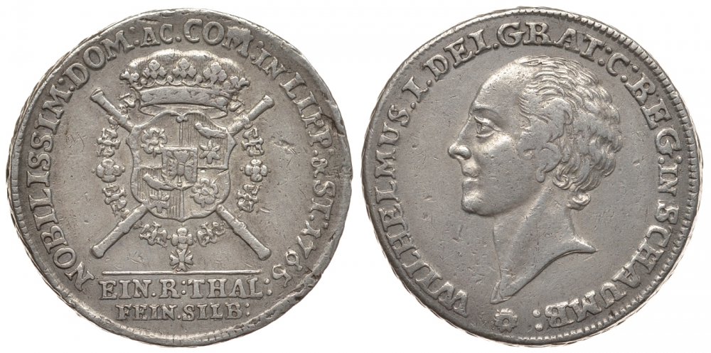 Шаумбург-Липпе 1 талер 1765 граф Вильгельм I Dav. 2764, Weinm. 50 серебро 00-809-25