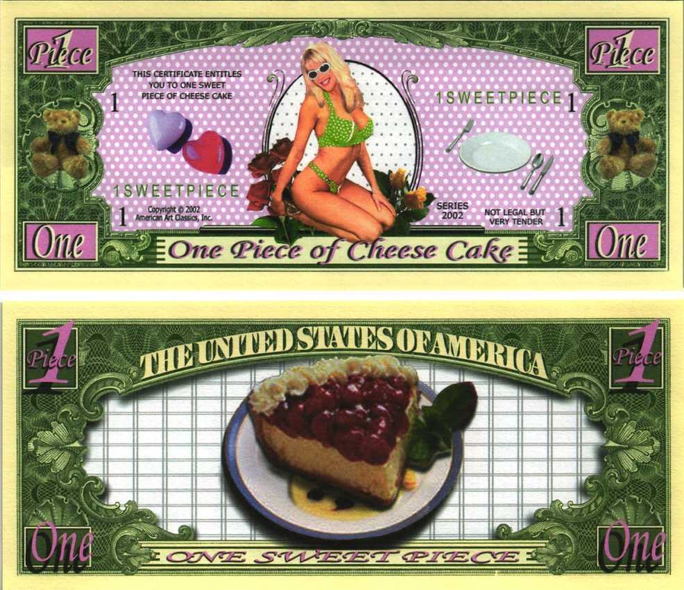 США 1 КУСОК (PIECE) 2002 СУВЕНИРНАЯ БАНКНОТА, 1 КУСОК ЧИЗКЕЙКА бумага UNC (ПРЕСС) 7198-39-2-1