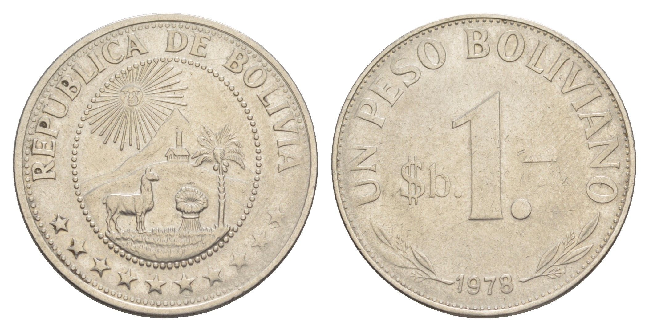 Боливия 1 песо 1978 KM 192 сталь плакированная никелем 4646-657